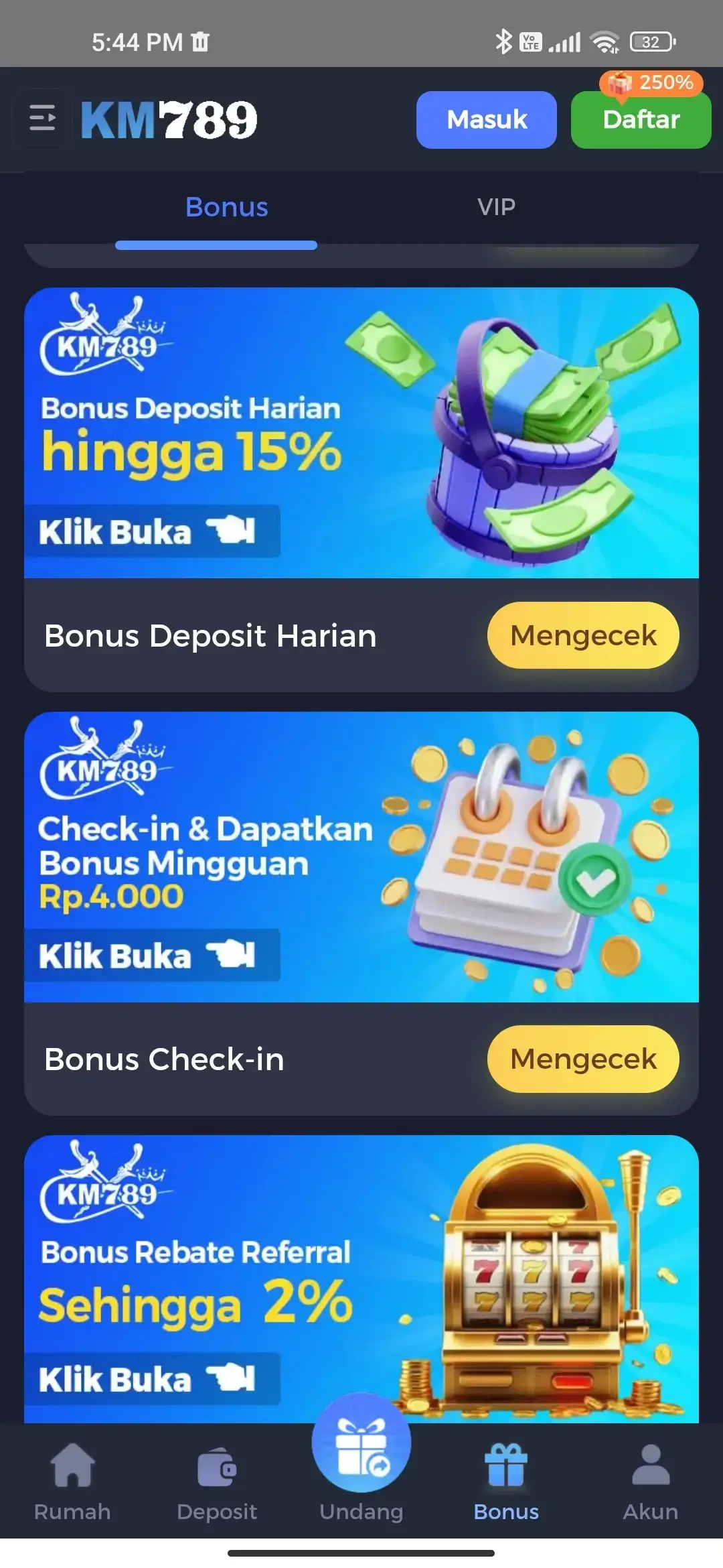 KM777 halaman bonus dan promosi